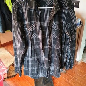 Helix Black and Gray Plaid Casual Button Down Shirt